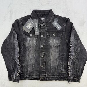 R3bel Jacket Mens Medium Denim Black Distressed Stay High Paradise Streetwear